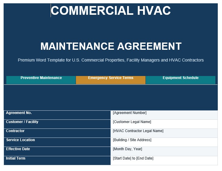 Commercial HVAC Maintenance Agreement Word and PDF