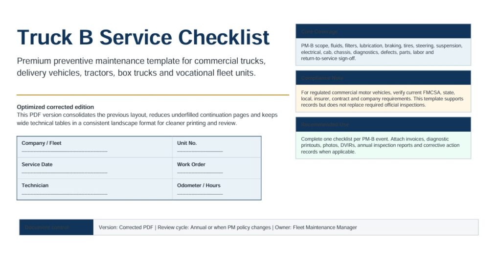 Truck B Service Checklist