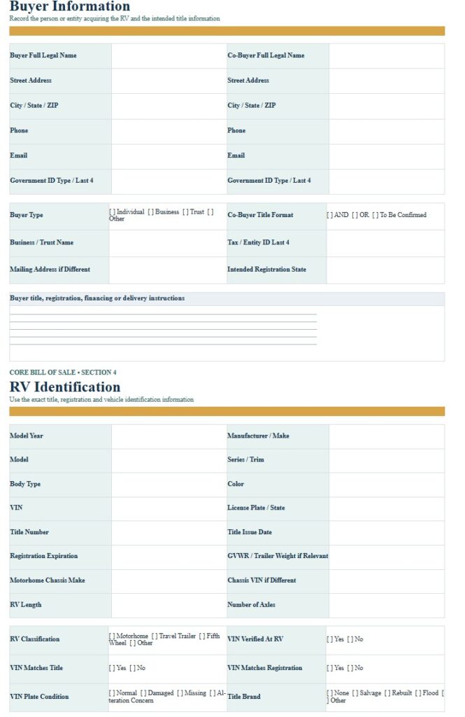 RV Bill of Sale Template