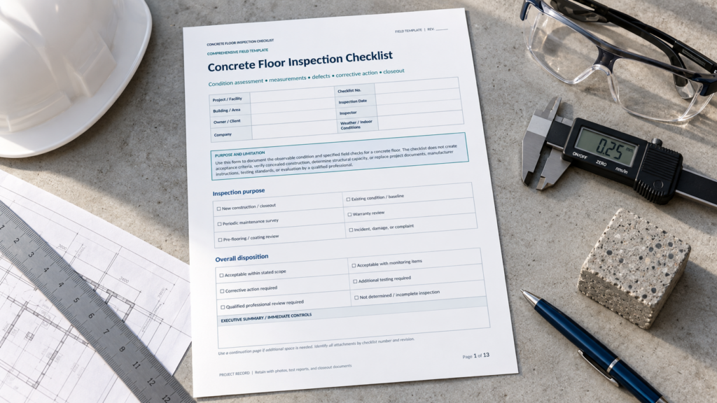 Concrete Floor Inspection Checklist Word, Excel and PDF