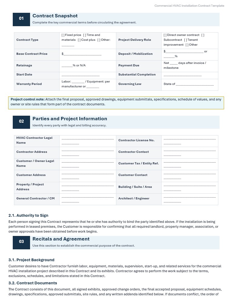 HVAC Installation Contract Template