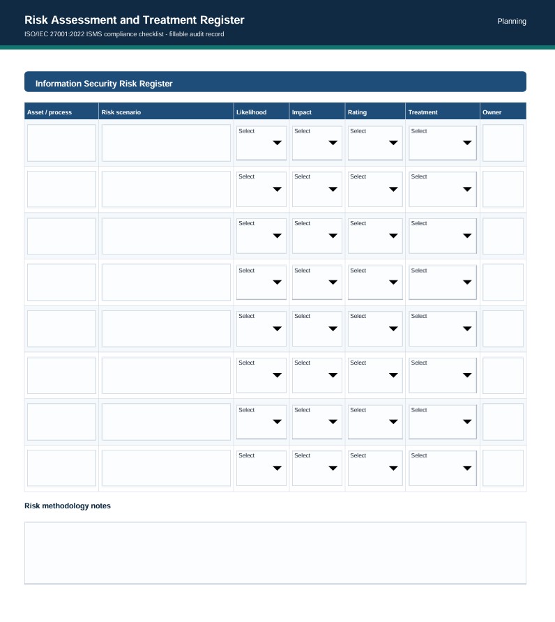 ISO 27001 Checklist Word, Excel and PDF