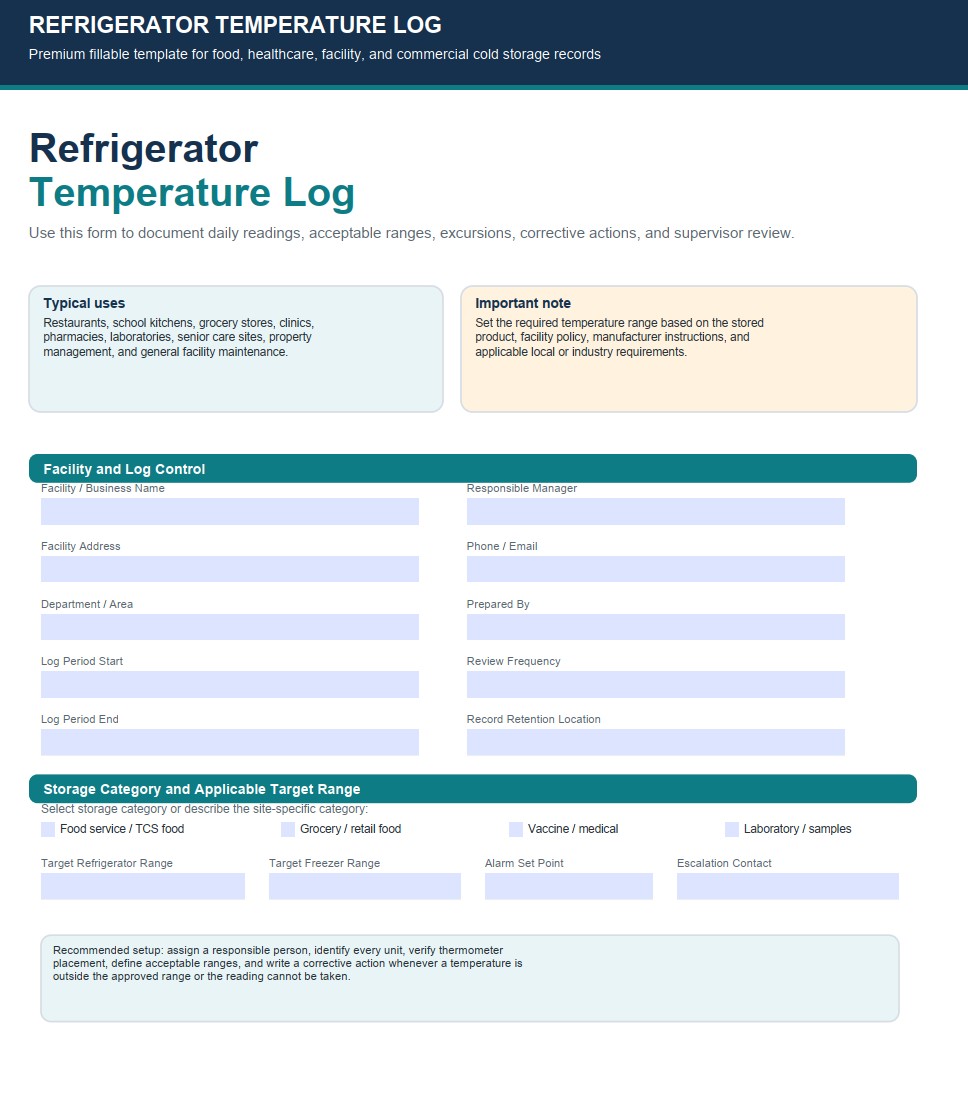 Refrigerator Temperature Log Template