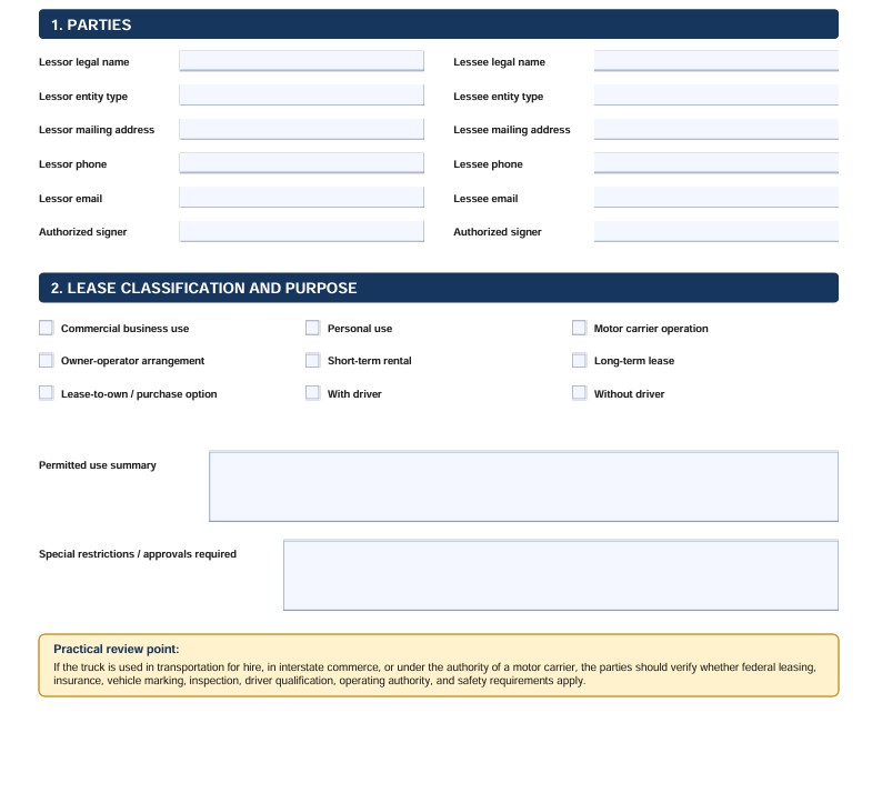 Truck Lease Agreement Template