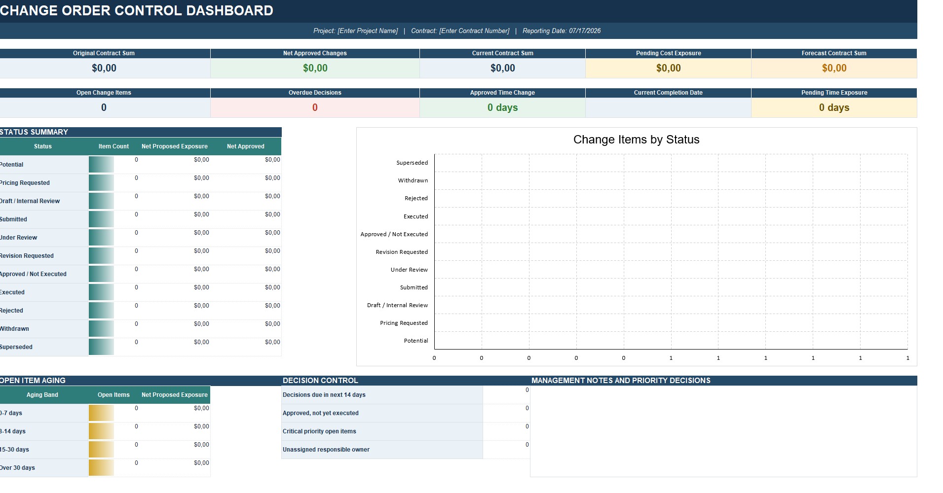 Change Order Log Excel Template