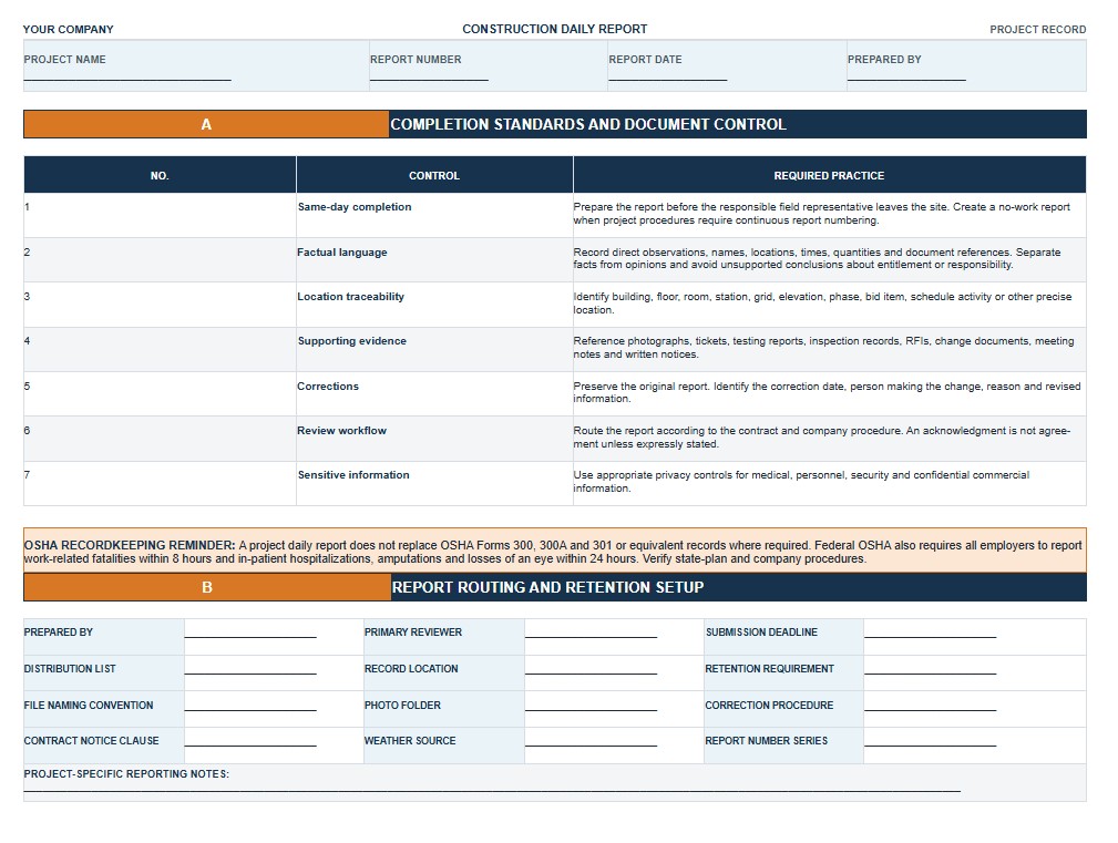 Construction Daily Report Template