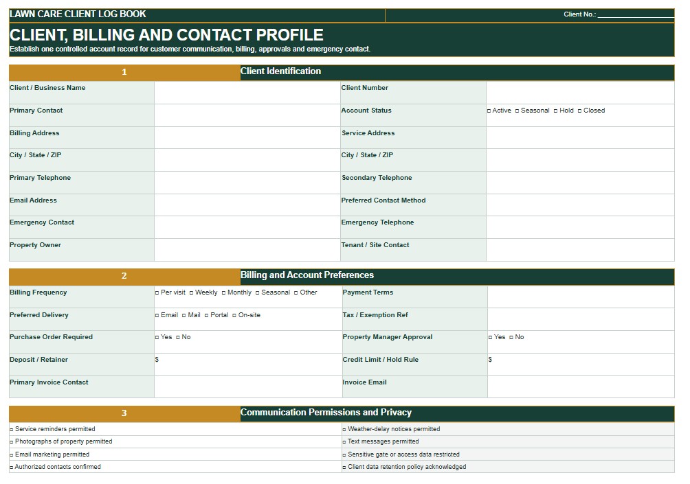 Lawn Care Client Log Book