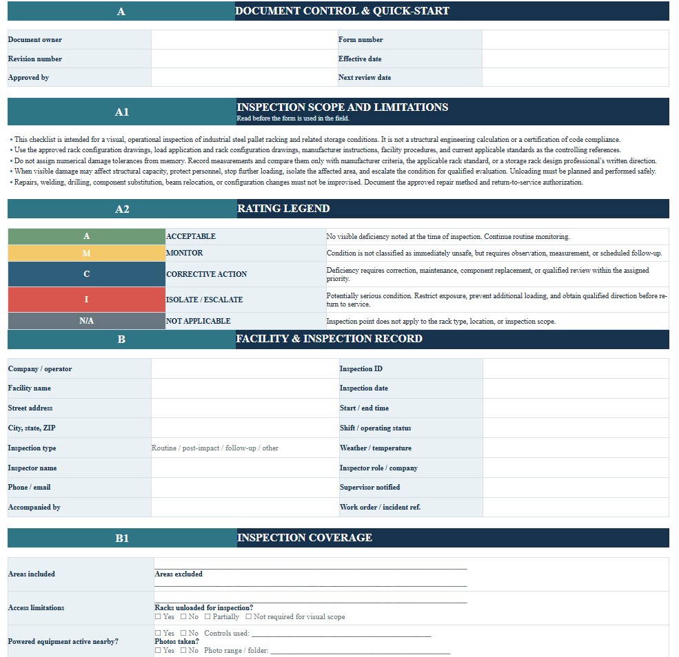 Pallet Racking Inspection Checklist