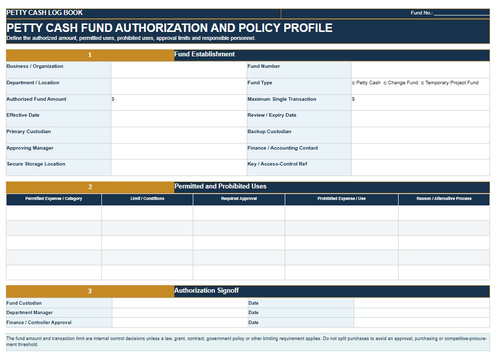 Petty Cash Log Book