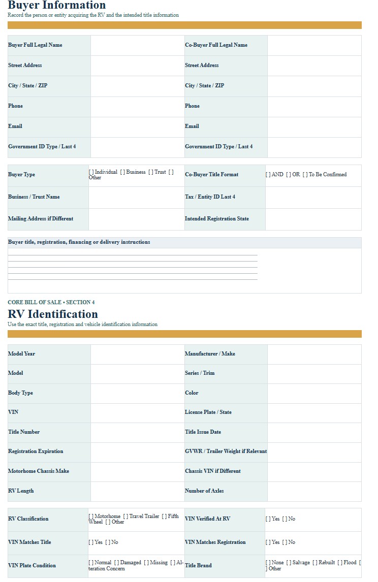 RV Bill of Sale Template