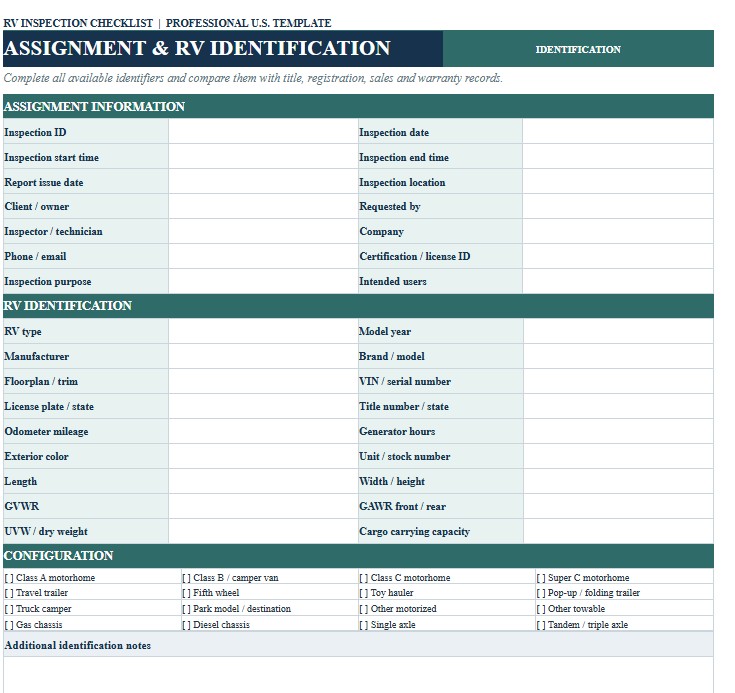 RV Inspection Checklist Template