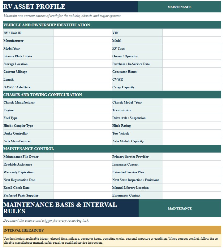 RV Maintenance Checklist Template