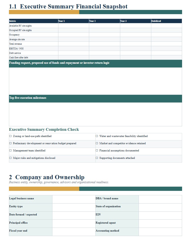 RV Park Business Plan