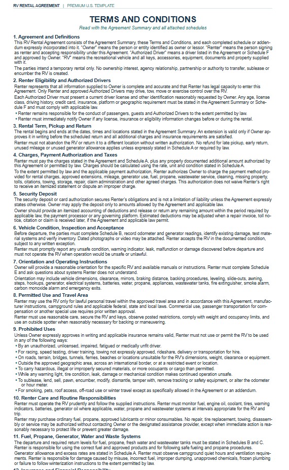 RV Rental Agreement Template