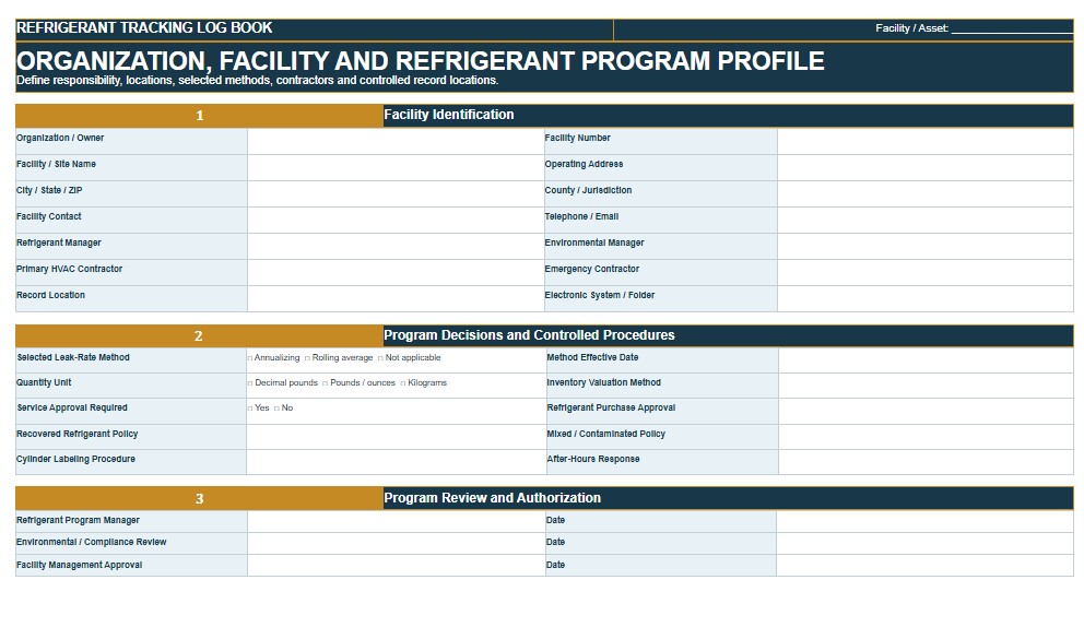 Refrigerant Tracking Log Book