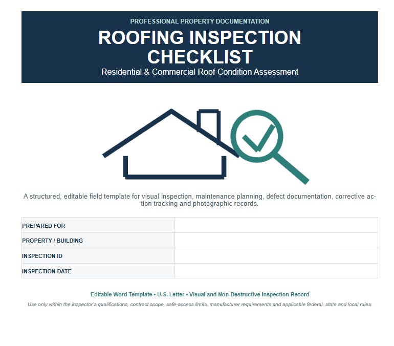 Roofing Inspection Checklist Word, Excel and PDF