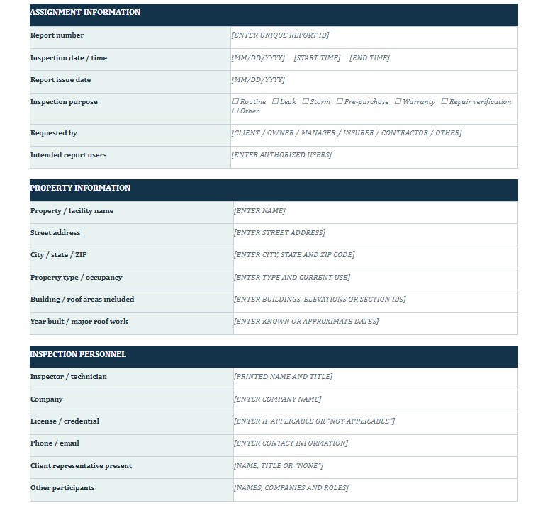 Roofing Inspection Report Word, Excel and PDF