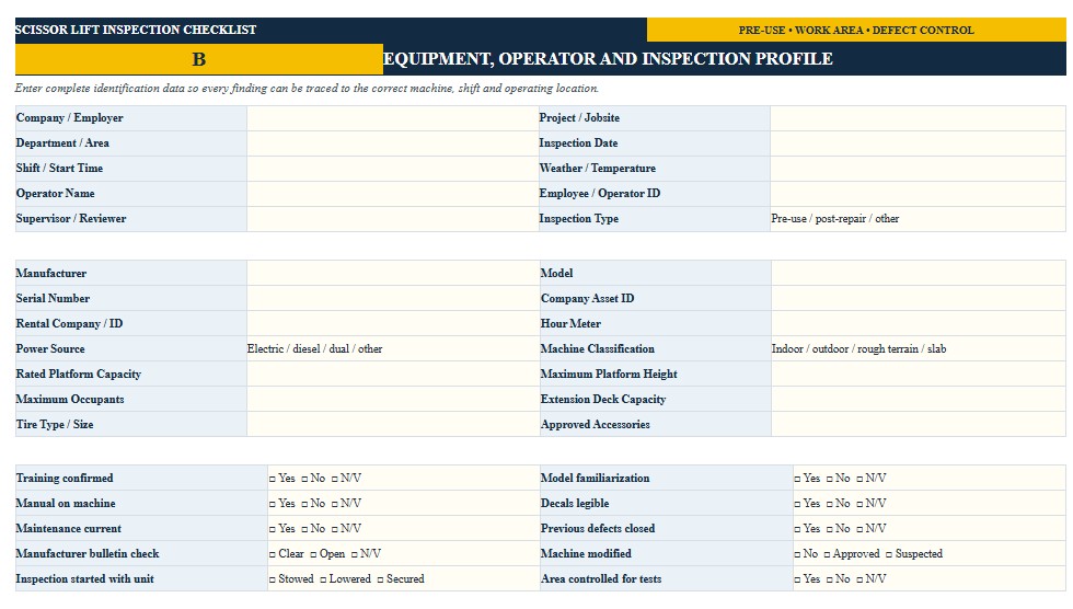 Scissor Lift Inspection Checklist
