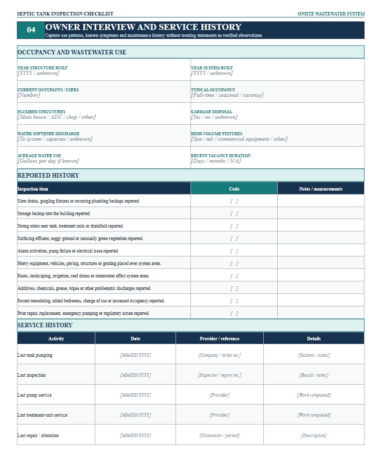 Septic Tank Inspection Checklist