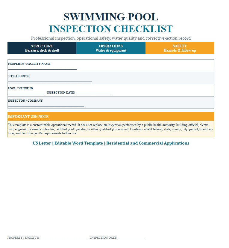 Swimming Pool Inspection Checklist