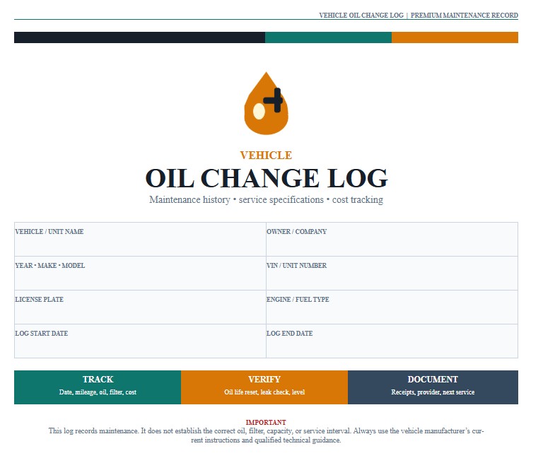 Vehicle Oil Change Log