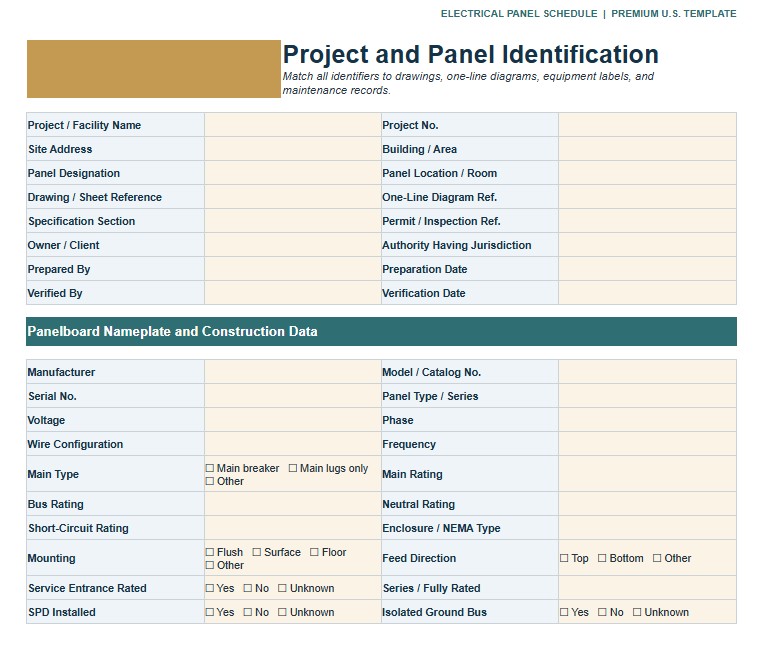 Electrical Panel Schedule Template