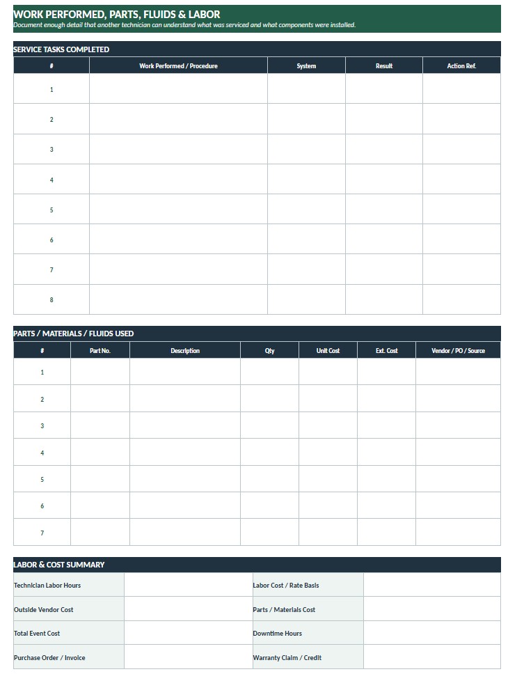 Golf Course Equipment Maintenance Log