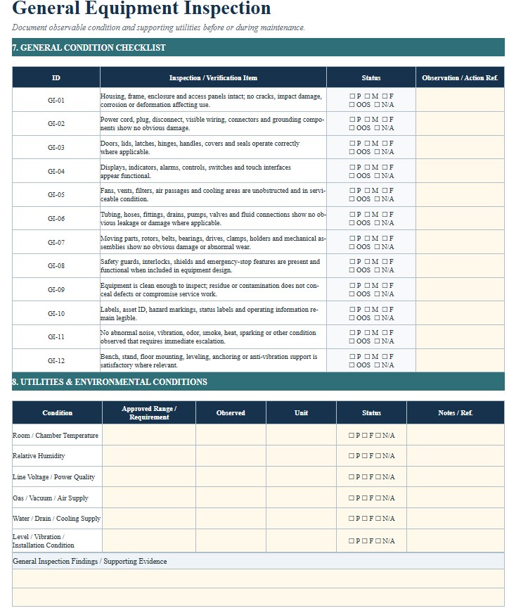 Laboratory Equipment Maintenance Log Book