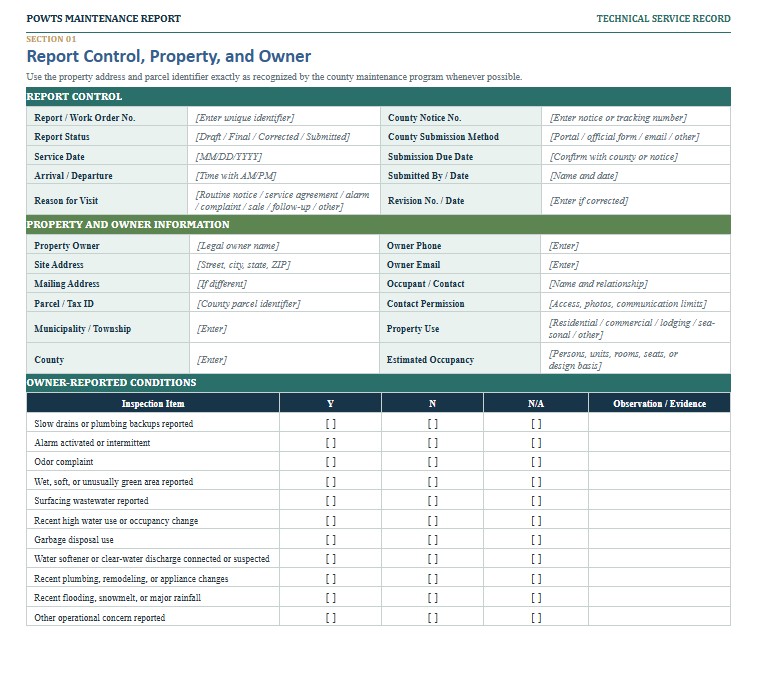 POWTS Maintenance Report Template
