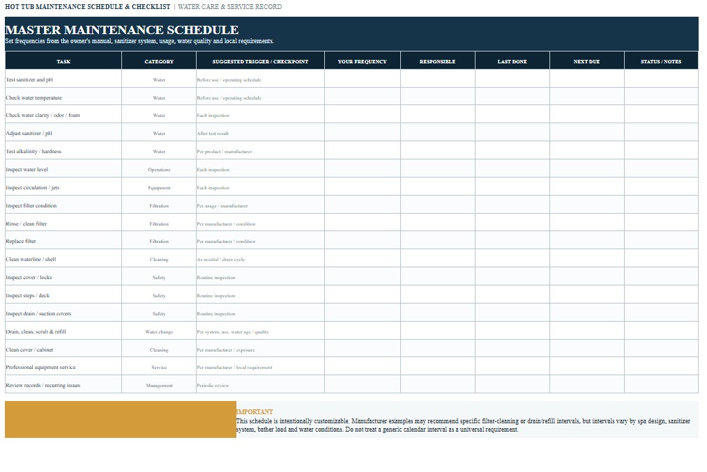 Hot Tub Maintenance Schedule