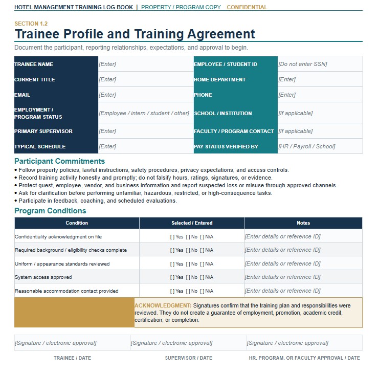 Hotel Management Training Log Book