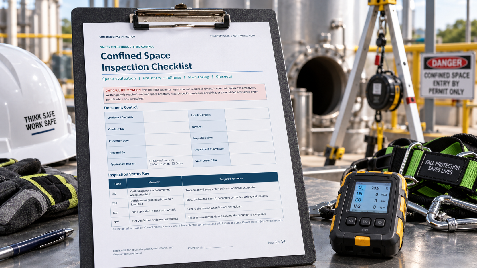 Confined Space Inspection Checklist Word, Excel and PDF